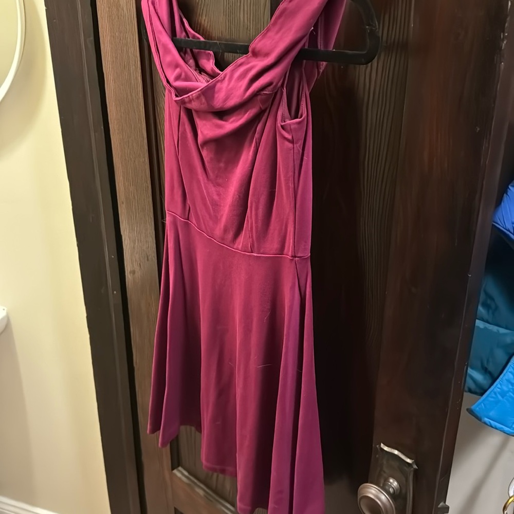 Wine colored dress. Great for wedding guest